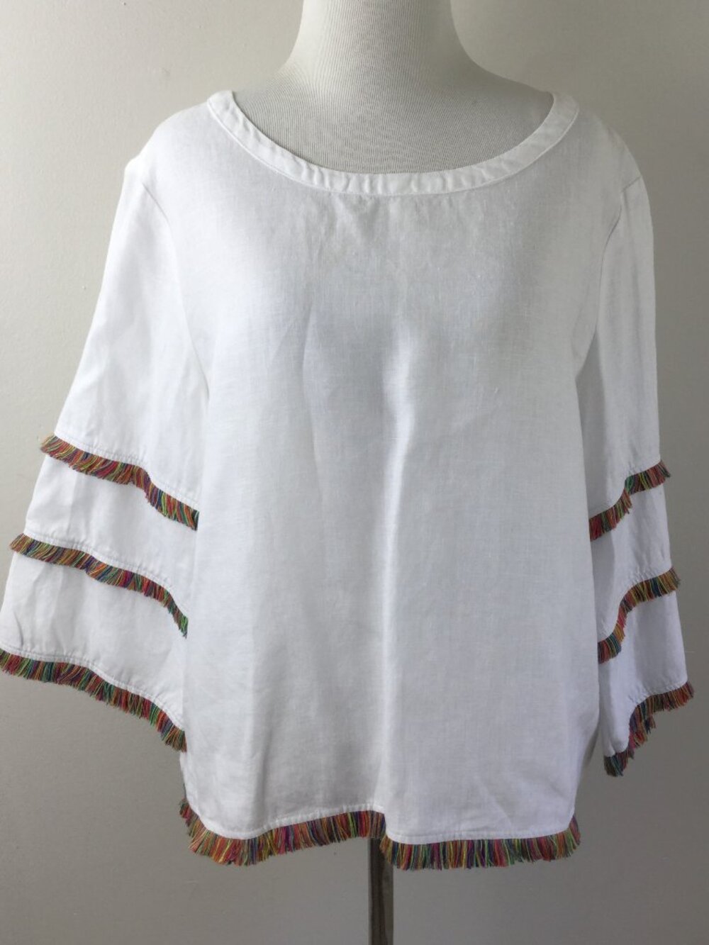 For Cynthia White Linen Fringe Top l